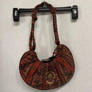 Sun and Sand Small Shoulder Bag Floral Tapestry Crescent Shaped 10x1x5